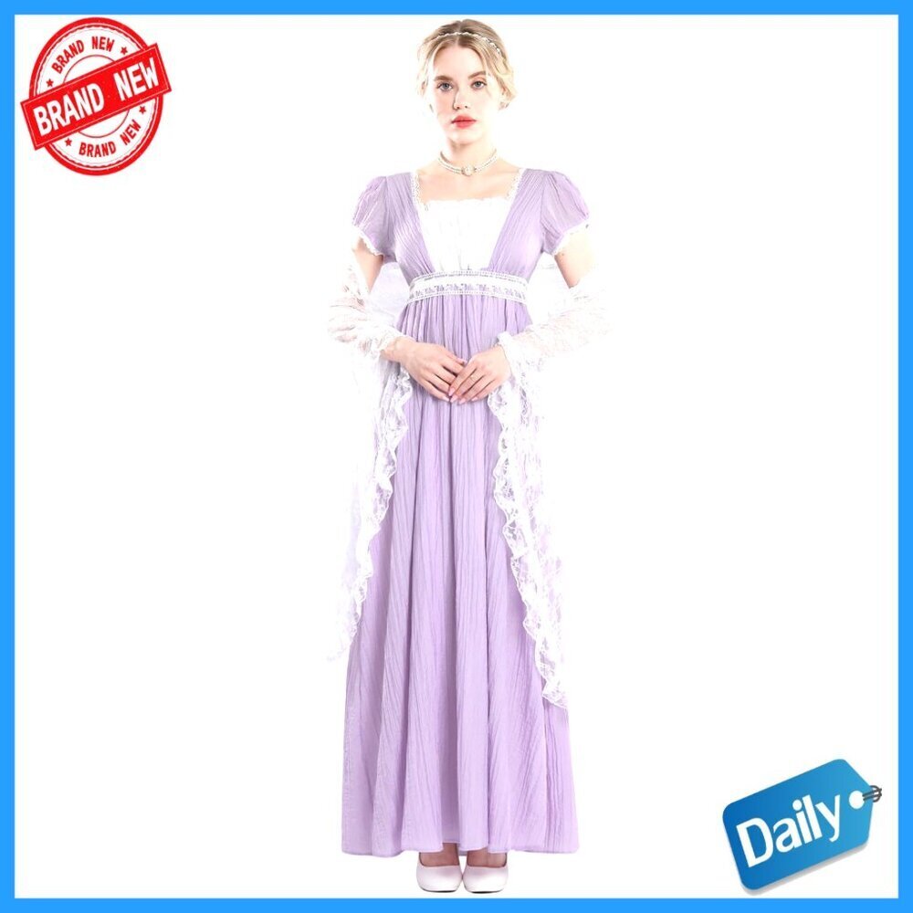 Victorian Empire Waist Ball Gown Regency Dress Cotton Silk